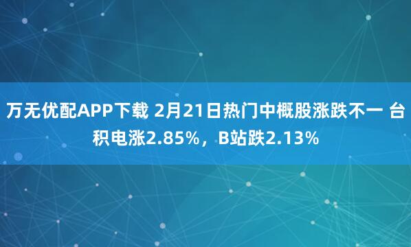 万无优配APP下载 2月21日热门中概股涨跌不一 台积电涨2.85%，B站跌2.13%